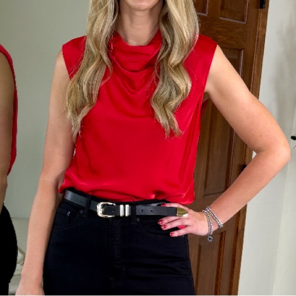 SPANX Vibrant Red Sleeveless Satin Blouse